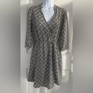 Xhilaration Cream‎ Black Print Fit Flare Short Dress XS X Small